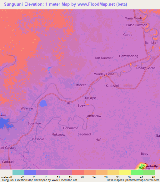 Sunguuni,Somalia Elevation Map