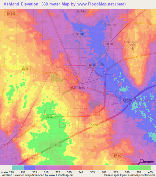 Ashland,US Elevation Map