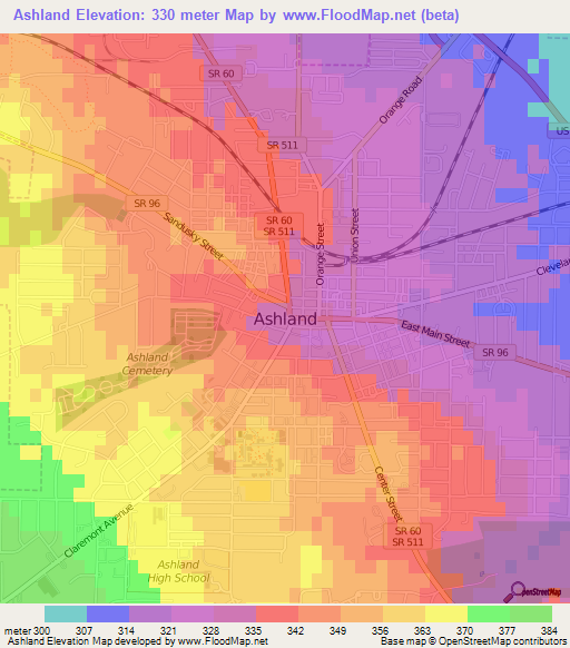 Ashland,US Elevation Map