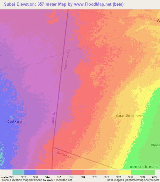 Subai,Somalia Elevation Map