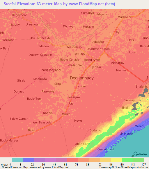 Steefal,Somalia Elevation Map