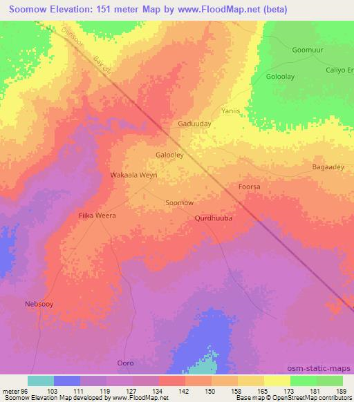 Soomow,Somalia Elevation Map