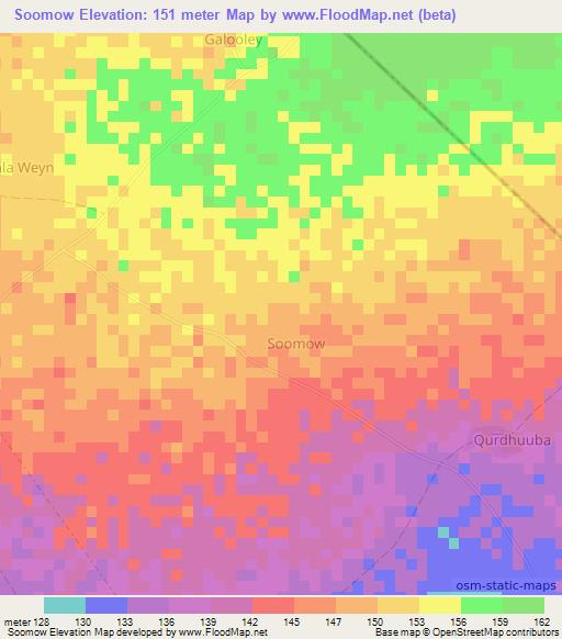 Soomow,Somalia Elevation Map