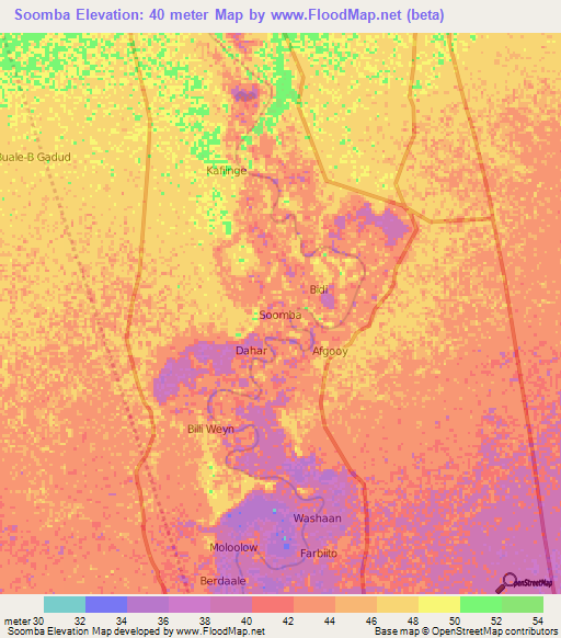 Soomba,Somalia Elevation Map