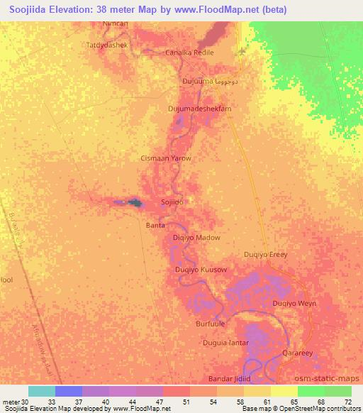 Soojiida,Somalia Elevation Map