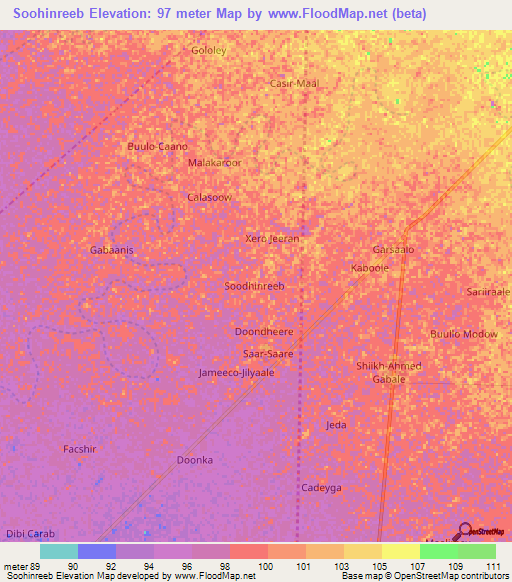 Soohinreeb,Somalia Elevation Map