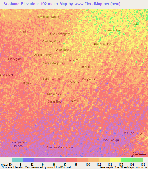 Soohane,Somalia Elevation Map