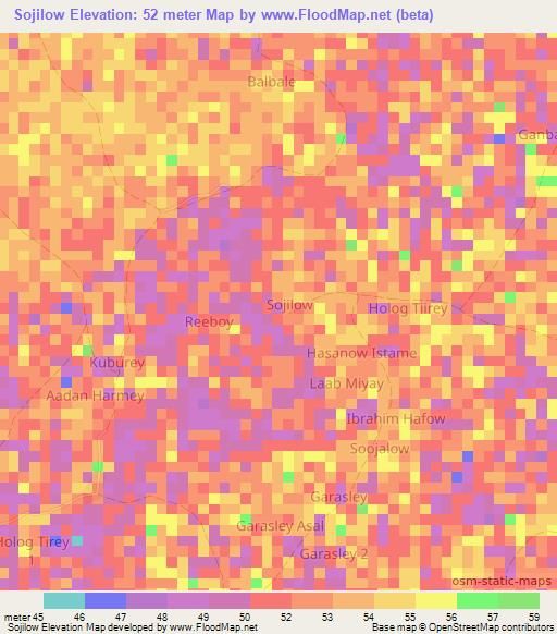 Sojilow,Somalia Elevation Map