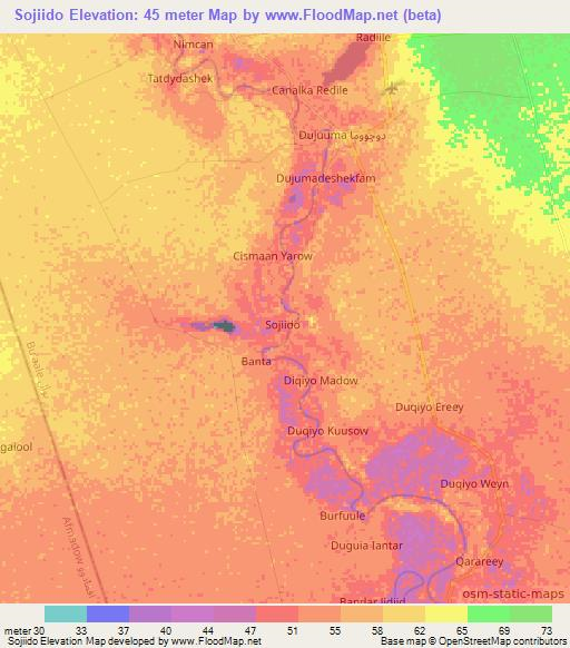 Sojiido,Somalia Elevation Map