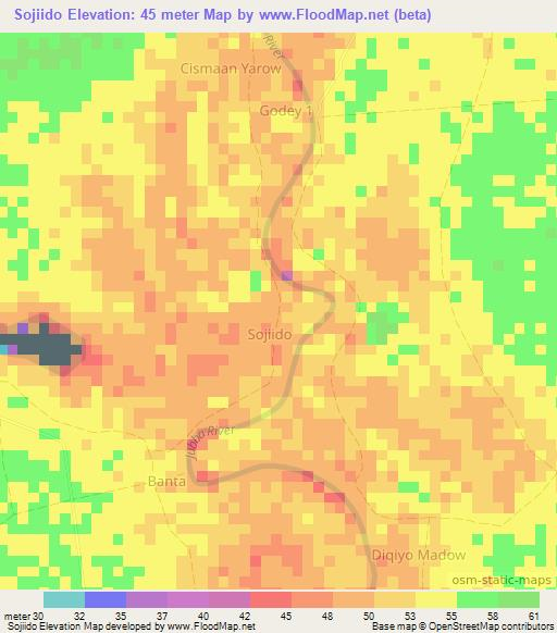 Sojiido,Somalia Elevation Map