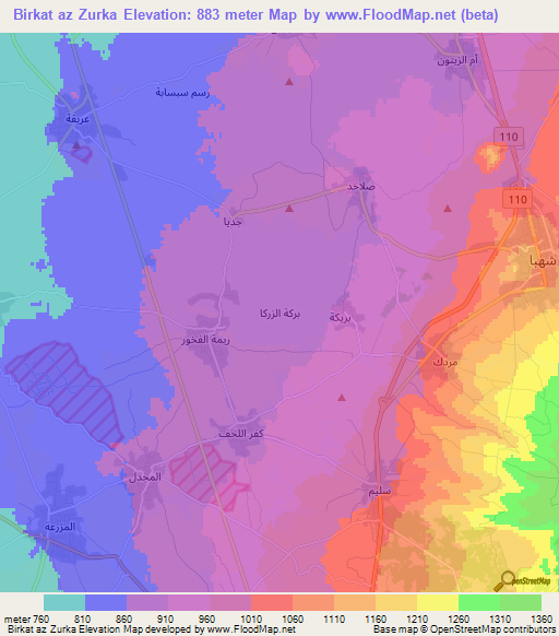 Birkat az Zurka,Syria Elevation Map