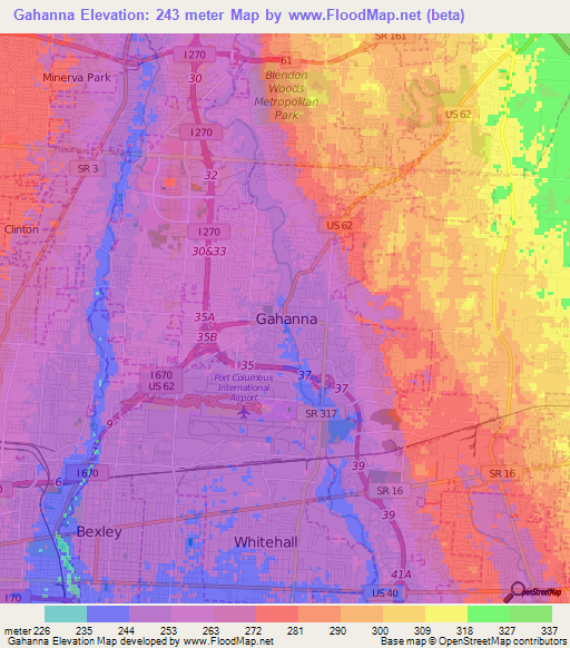 Elevation of Gahanna,US Elevation Map, Topography, Contour
