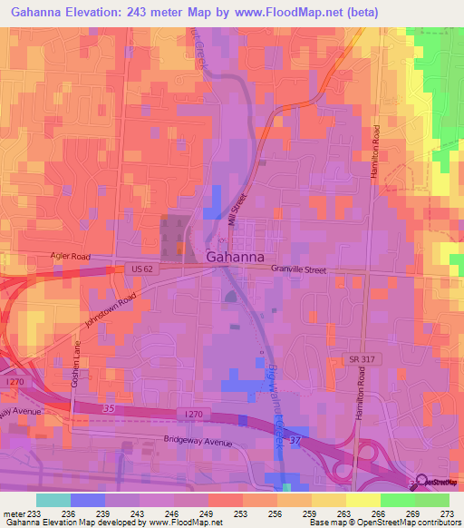 Elevation of Gahanna,US Elevation Map, Topography, Contour