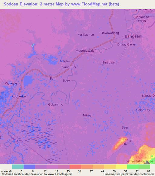 Sodoan,Somalia Elevation Map