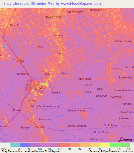 Sitey,Somalia Elevation Map