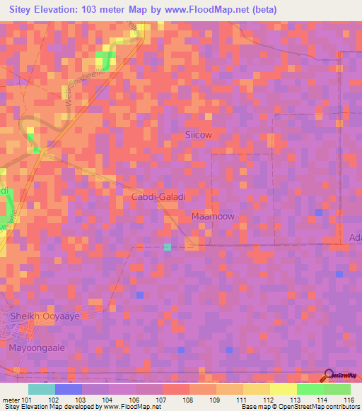 Sitey,Somalia Elevation Map