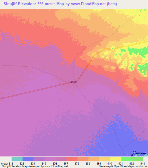 Sinujiif,Somalia Elevation Map