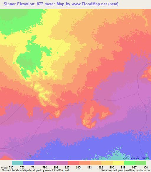 Sinnar,Somalia Elevation Map