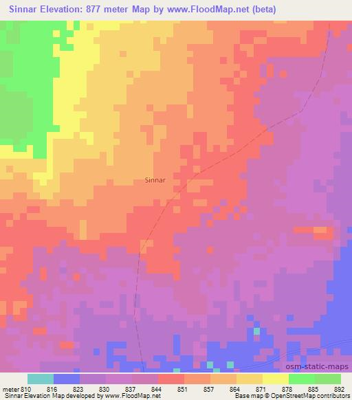 Sinnar,Somalia Elevation Map