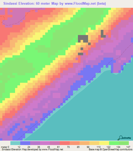 Sindassi,Somalia Elevation Map