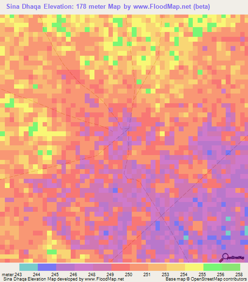 Sina Dhaqa,Somalia Elevation Map