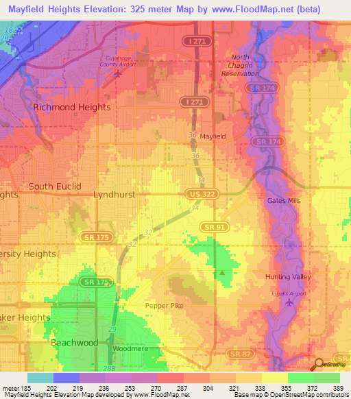 Elevation of Mayfield Heights,US Elevation Map, Topography, Contour