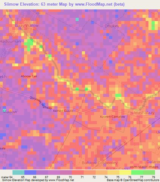 Siimow,Somalia Elevation Map