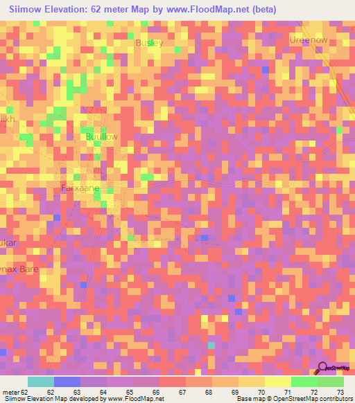 Siimow,Somalia Elevation Map