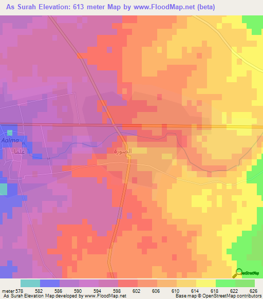 As Surah,Syria Elevation Map