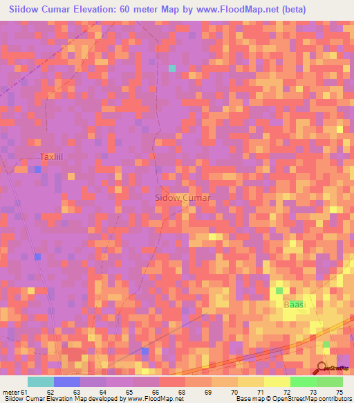 Siidow Cumar,Somalia Elevation Map