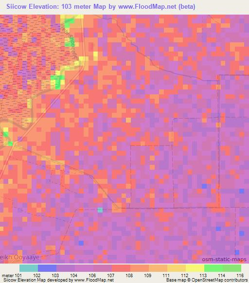 Siicow,Somalia Elevation Map