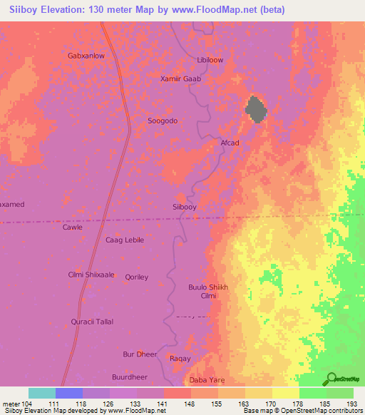 Siiboy,Somalia Elevation Map