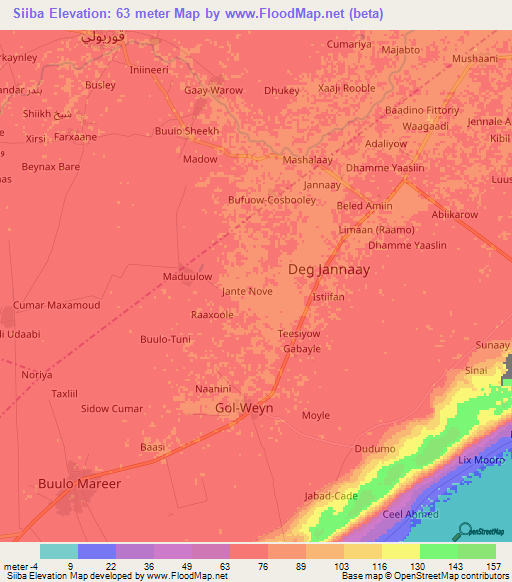 Siiba,Somalia Elevation Map