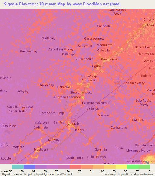 Sigaale,Somalia Elevation Map