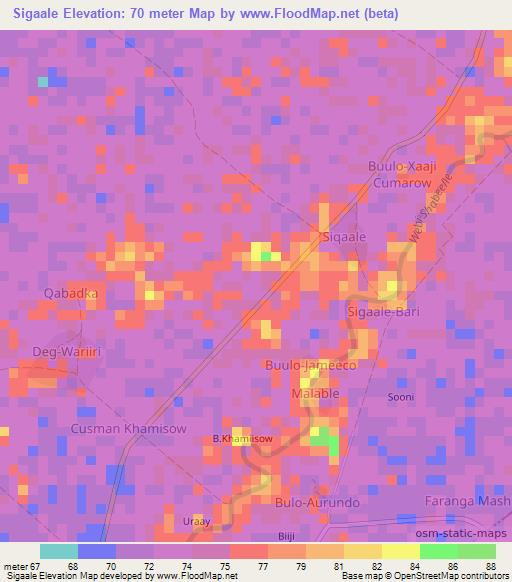 Sigaale,Somalia Elevation Map
