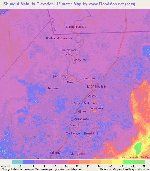 Shungul Mafuula,Somalia Elevation Map