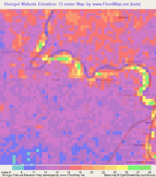 Shungul Mafuula,Somalia Elevation Map