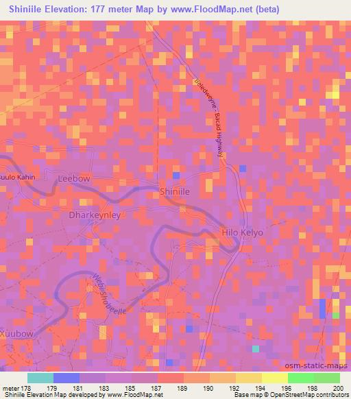 Shiniile,Somalia Elevation Map