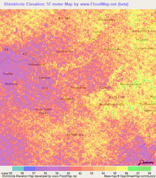 Shimbirole,Somalia Elevation Map