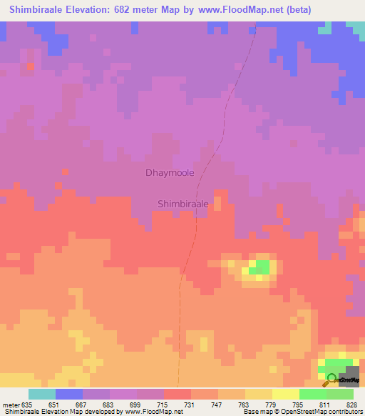 Shimbiraale,Somalia Elevation Map