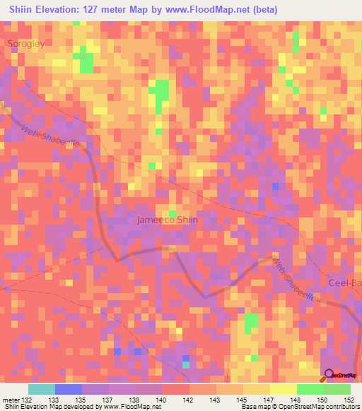 Shiin,Somalia Elevation Map