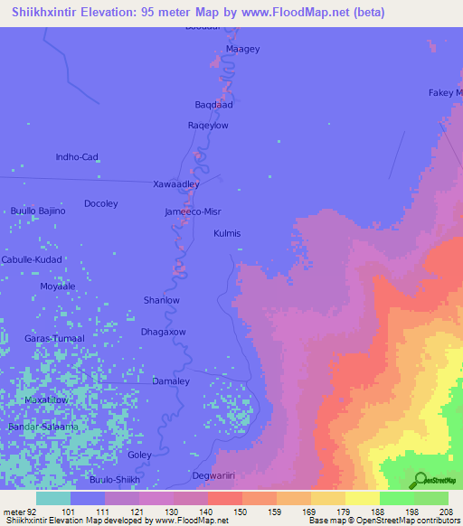 Shiikhxintir,Somalia Elevation Map