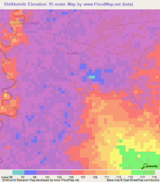 Shiikhxintir,Somalia Elevation Map