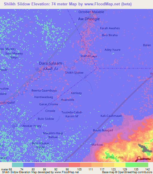 Shiikh Siidow,Somalia Elevation Map