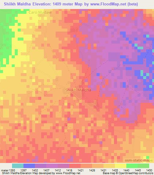 Shiikh Maldha,Somalia Elevation Map