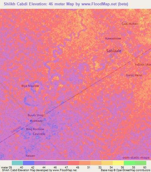 Shiikh Cabdi,Somalia Elevation Map