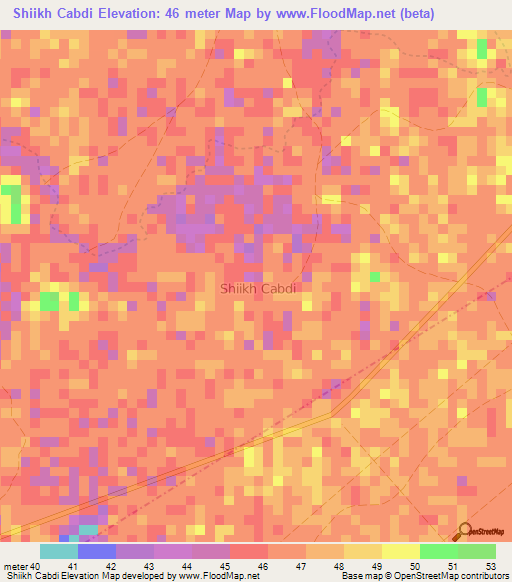 Shiikh Cabdi,Somalia Elevation Map