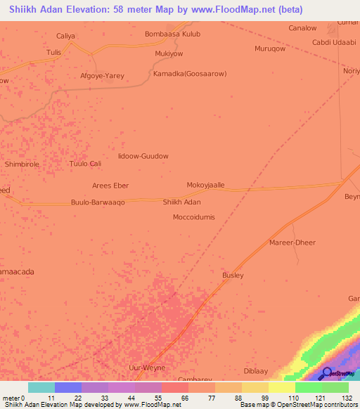 Shiikh Adan,Somalia Elevation Map
