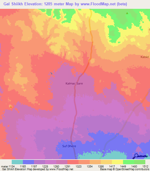 Gal Shiikh,Somalia Elevation Map