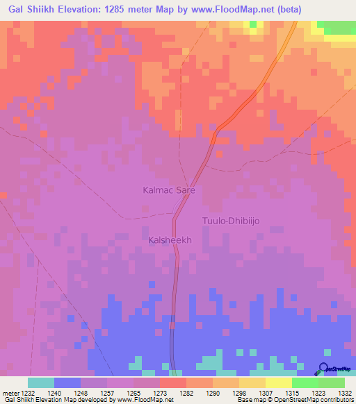 Gal Shiikh,Somalia Elevation Map